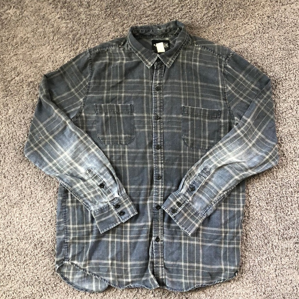 Rude Mens L Slim Fit Fade Flannel Blue-Grey